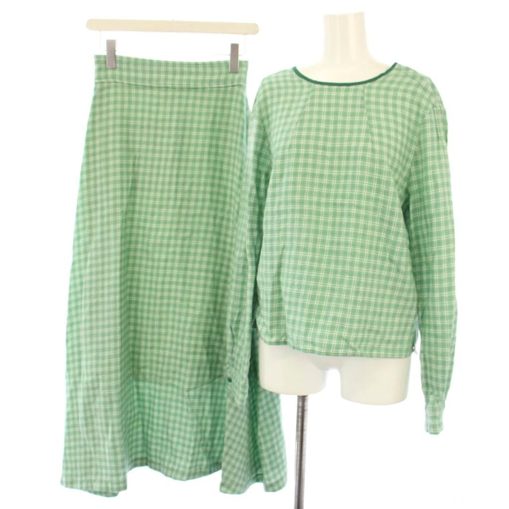 【中古】ロンハーマン Collection セットアップ 上下 カットソー 長袖 スカート ロング フレア チェック柄 XS 緑 ロンハーマン Ron Herman Collection セットアップ 上下 カットソー
