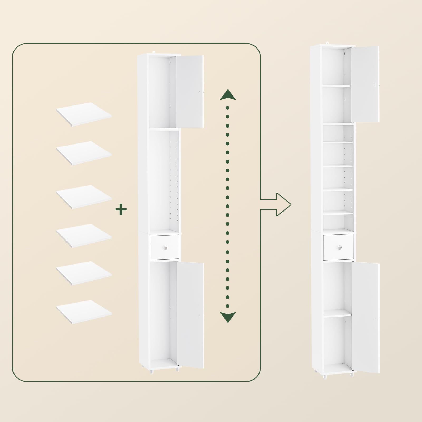  洗面所用キャビネット サニタリーラック すきま 可動棚 ランドリー収納 幅20×奥行20×高さ180 cm スリム ランドリーラック キャビネット 収納 洗面所 食器棚 BZR 34-W 隙間収納 SoBuy 浴室 浴槽 洗面所 住宅設備