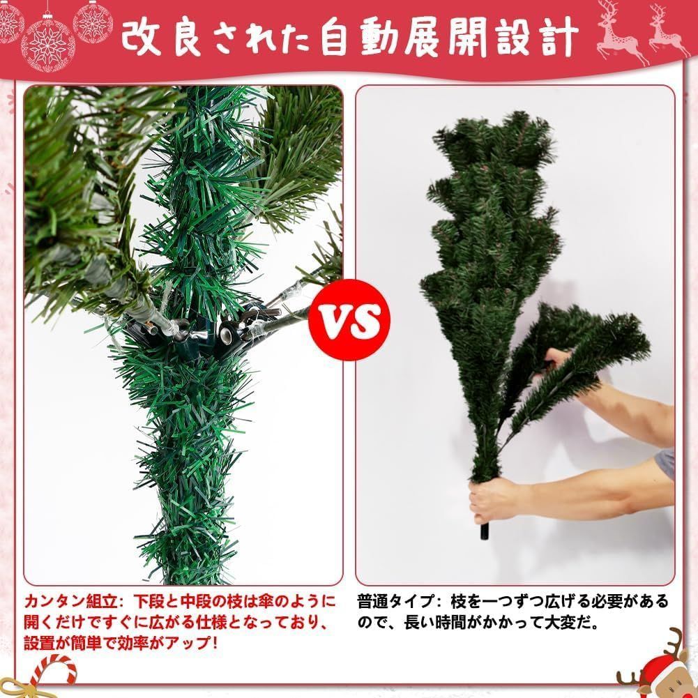 おしゃれ オーナメント 飾り 15のLEDライト付き グッズ 自動開き設計 北欧 高濃密度 christmas ヌードツリー tree 1000枝豪華増量 180 cm 赤い防水収納袋付き ツリー