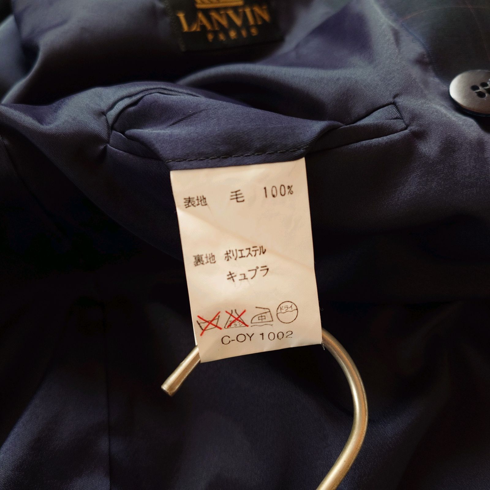 LANVIN ランバン チェック柄 ダブル 金ボタン テーラードジャケット 紺