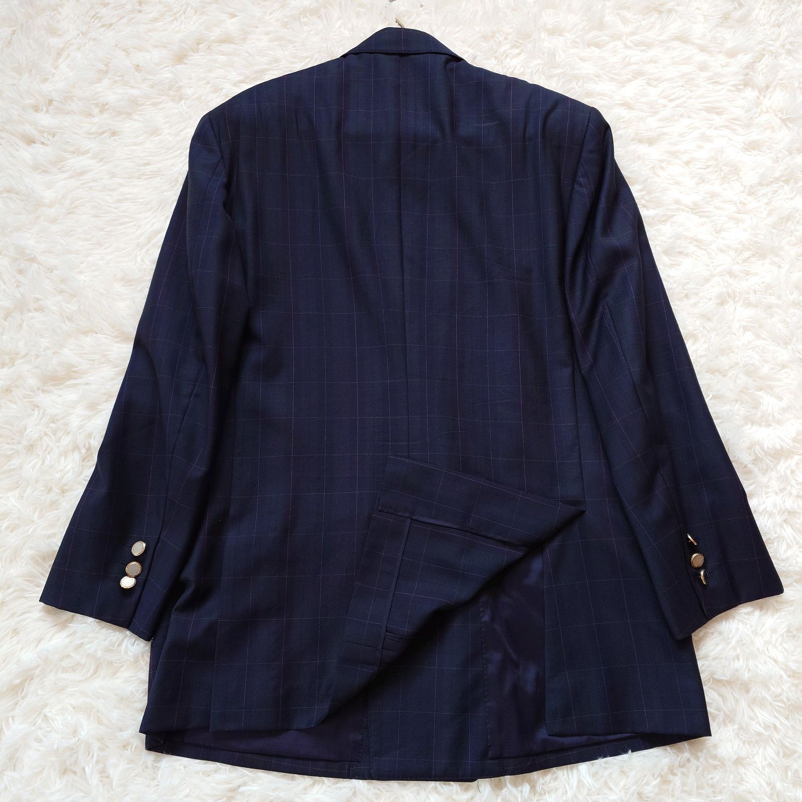 LANVIN ランバン チェック柄 ダブル 金ボタン テーラードジャケット 紺