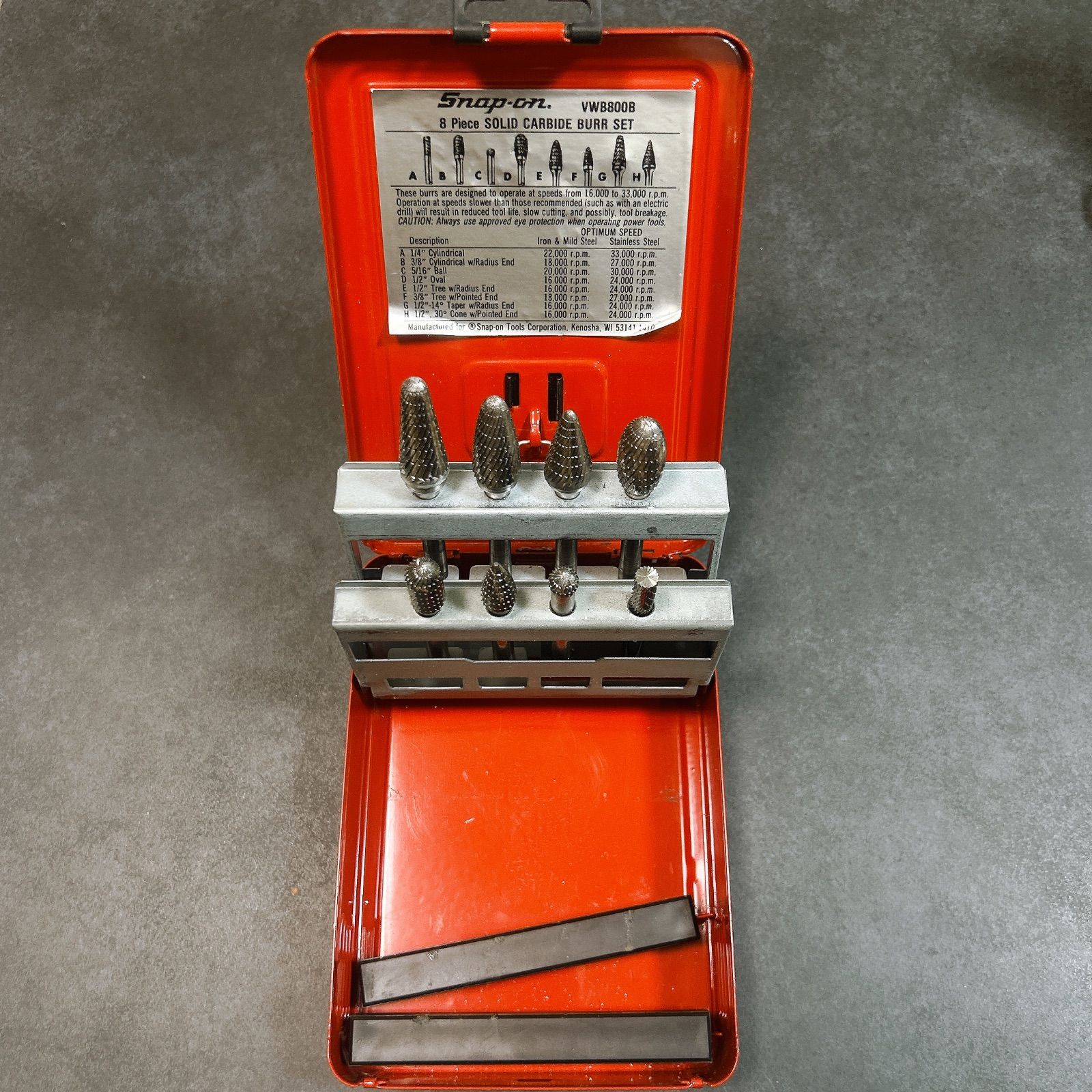 Snap-on スナップオン 8ピース VWB 800 B カーバイドバーセット SOLID CARBIDE BURR SET