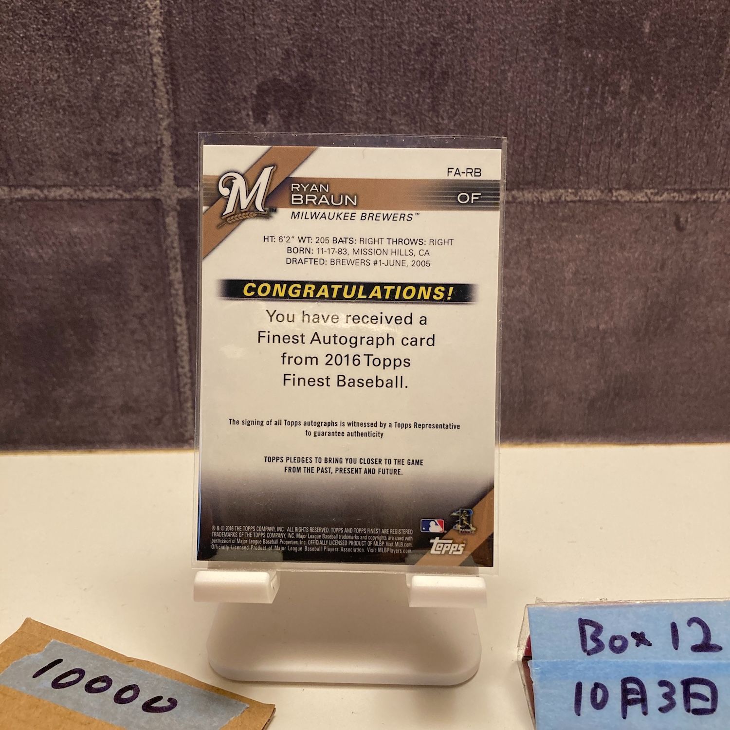 2016 Topps Finest Ryan Braun 15 25 直筆サインカード Milwaukee Brewers Orange カード