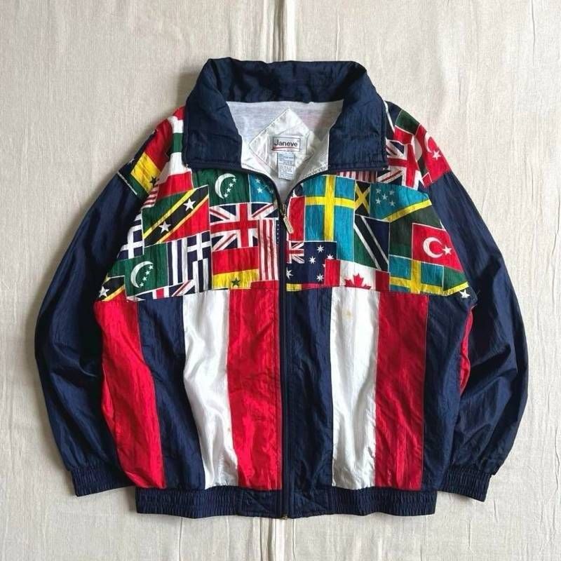 90s vintage ヴィンテージ US古着 マルチカラー 国旗総柄 太ストライプ