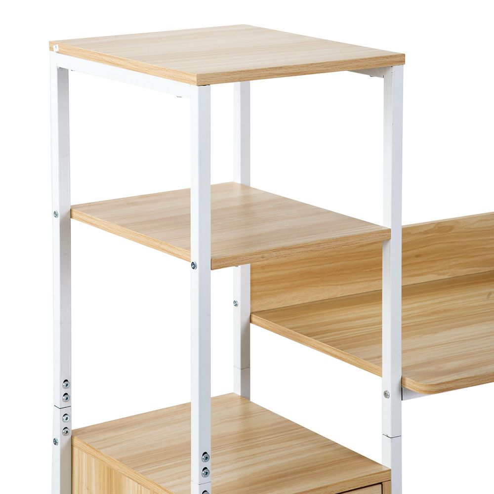 人気商品】【ナチュラル】パソコンデスク 引き出し付き 3段シェルフ付