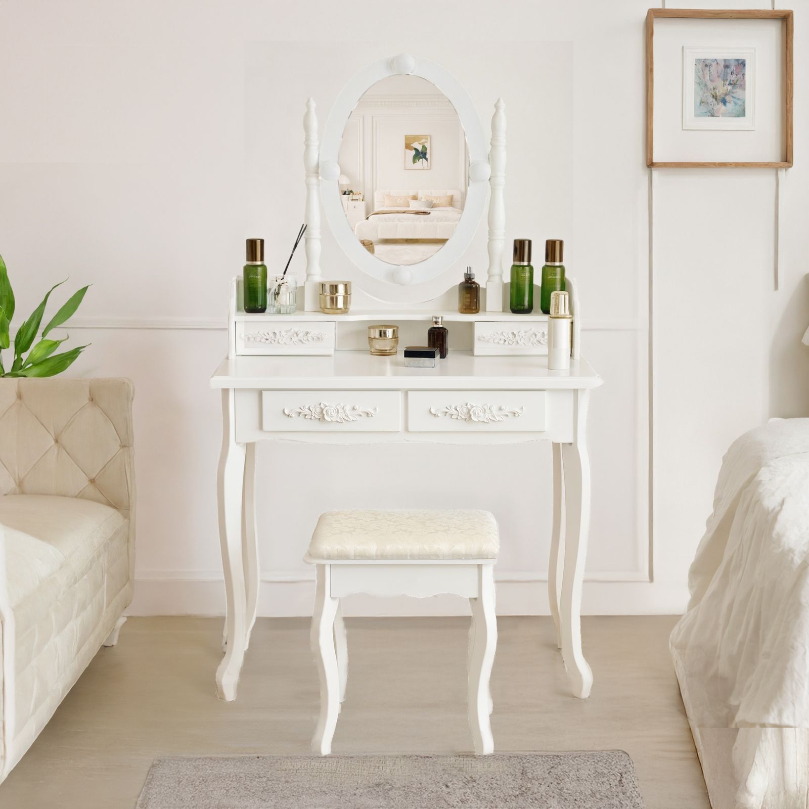 ドレッサー 化粧台 テーブル 鏡台 ライト付き LED 女優ミラー 引き出し 収納 椅子 セット メイク台 シンプル 大容量