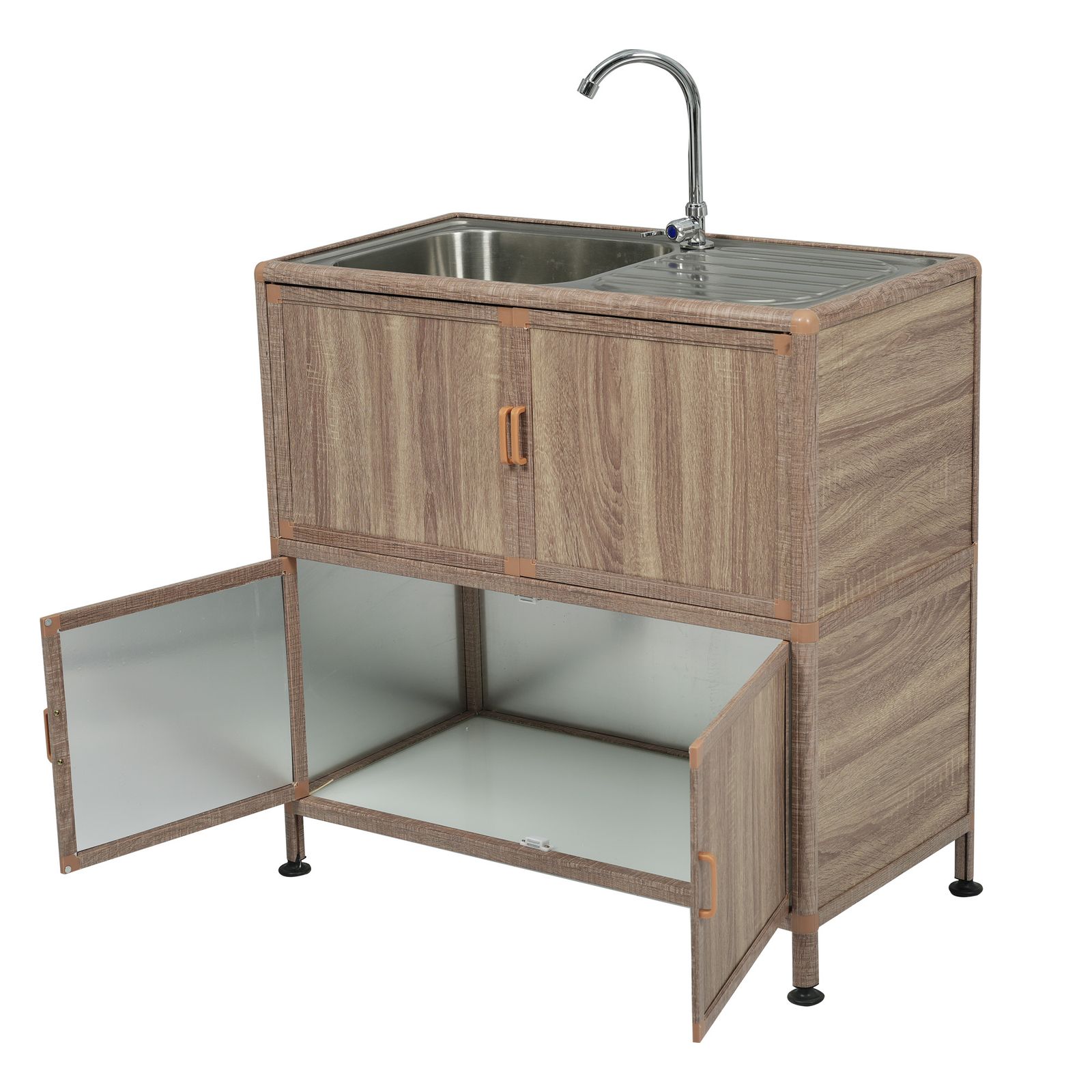 囲い付きで便利】屋外 流し台 ステンレス W83×D43.5×H109.5cm ガーデン