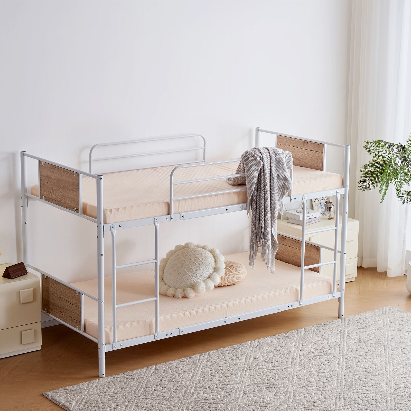 大人気商品」全新品 【ホワイト】三段ベッド パイプベッド 分離可能 