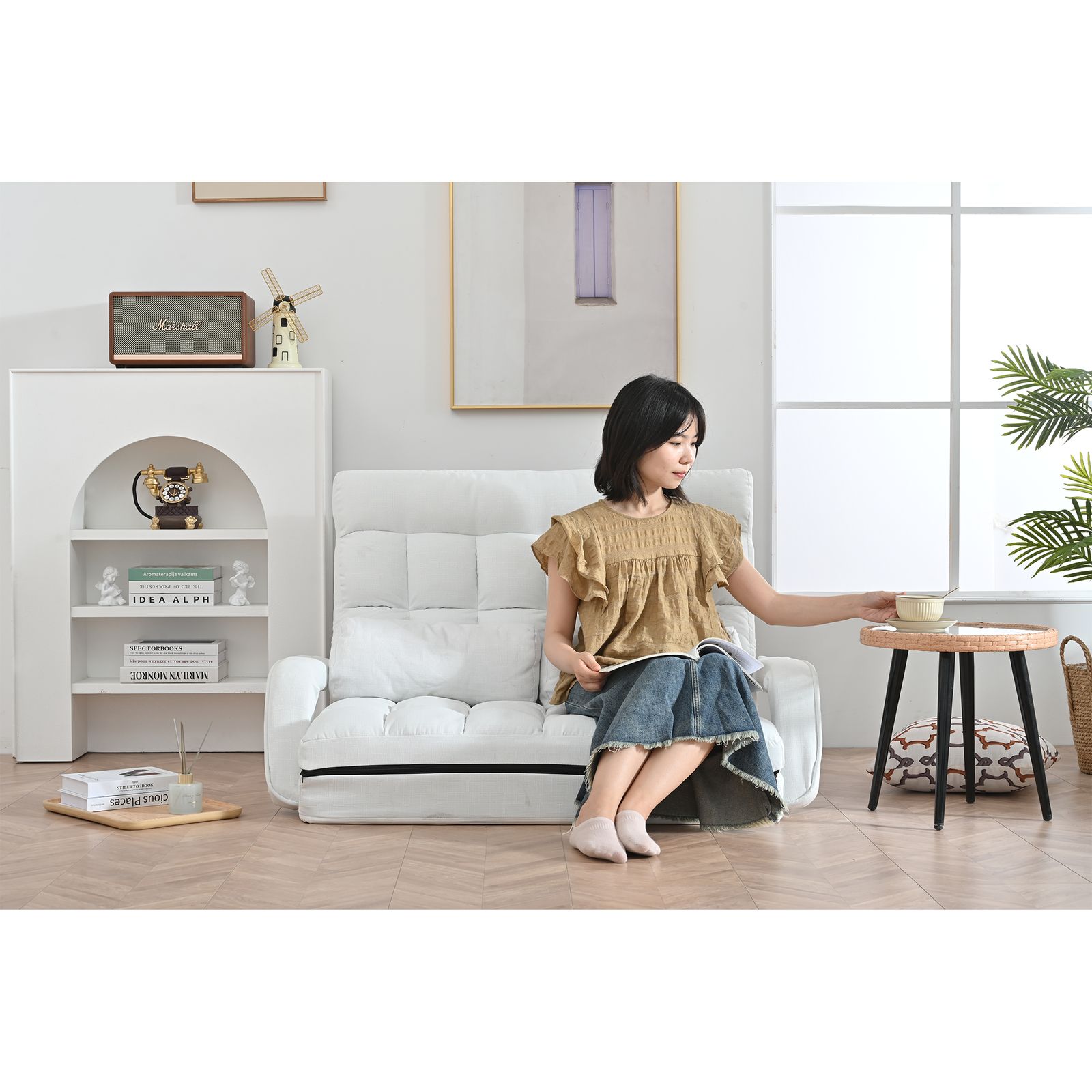  座椅子 二人掛け 4WAY 連動肘つき リクライニングソファ 折りたたみ 座いす 2人掛けソファー ハイバック リクライニング 低い椅子 ローソファー コンパクト リラックスチェア リクライニングチェア ホワイト 2.5人掛けソファ 2人掛け 3人掛けソファ ソファ ソファベッド