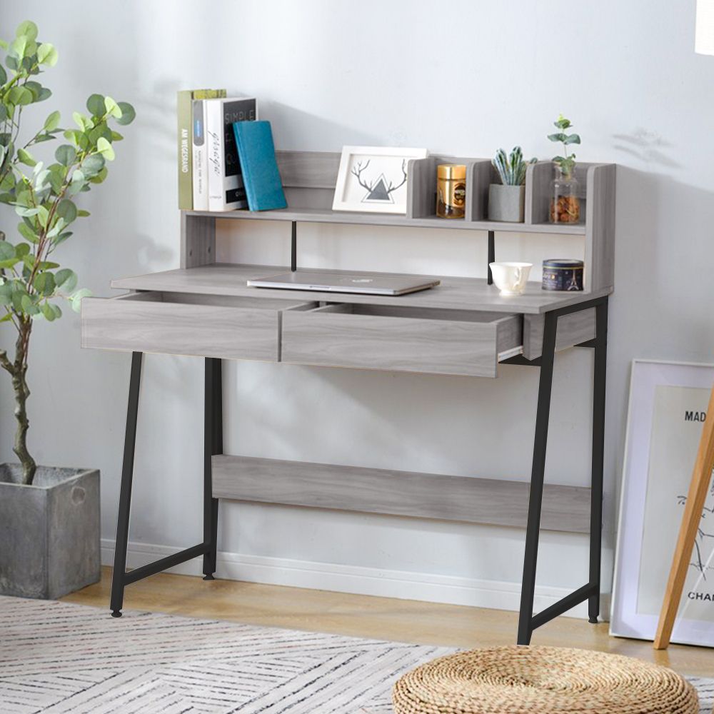 人気商品】】【新色登場】 グレー パソコンデスク 引き出し付き 収納台