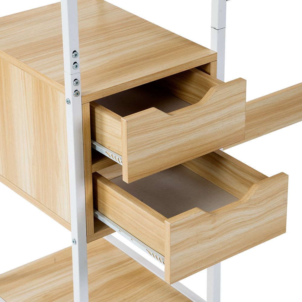 人気商品】【ホワイト】パソコンデスク 引き出し付き 3段シェルフ付