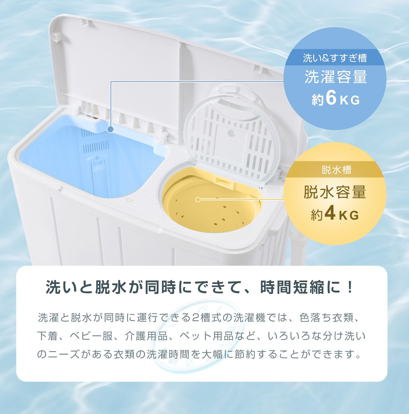 新品】【二槽式】洗濯機 洗濯容量6kg 脱水容量4kg プラスチック槽