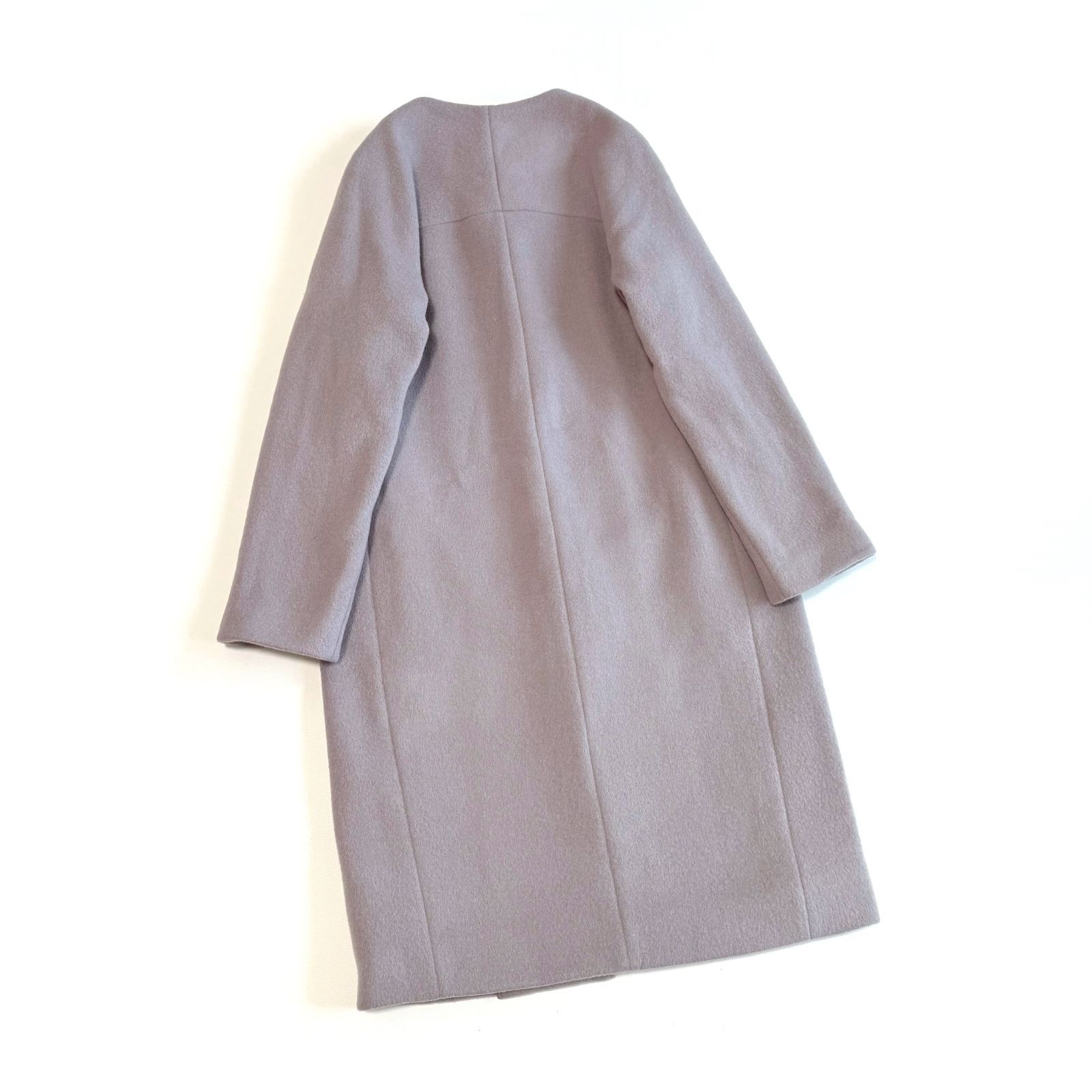 ANAYI アナイ ノーカラー コート くすみピンク 34 ウール ナイロン
