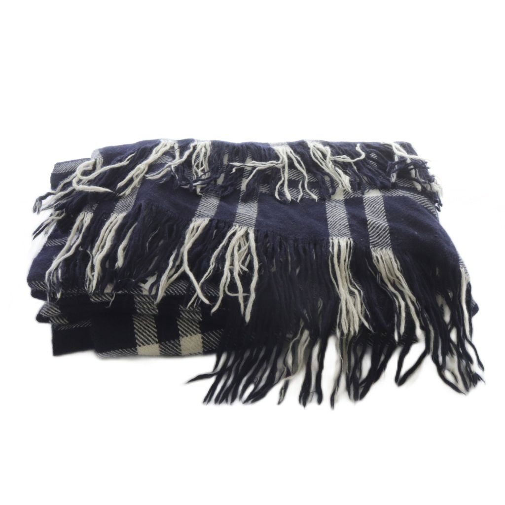 デニスコロン denis colomb カシミヤ チェック 大判ストール 紺