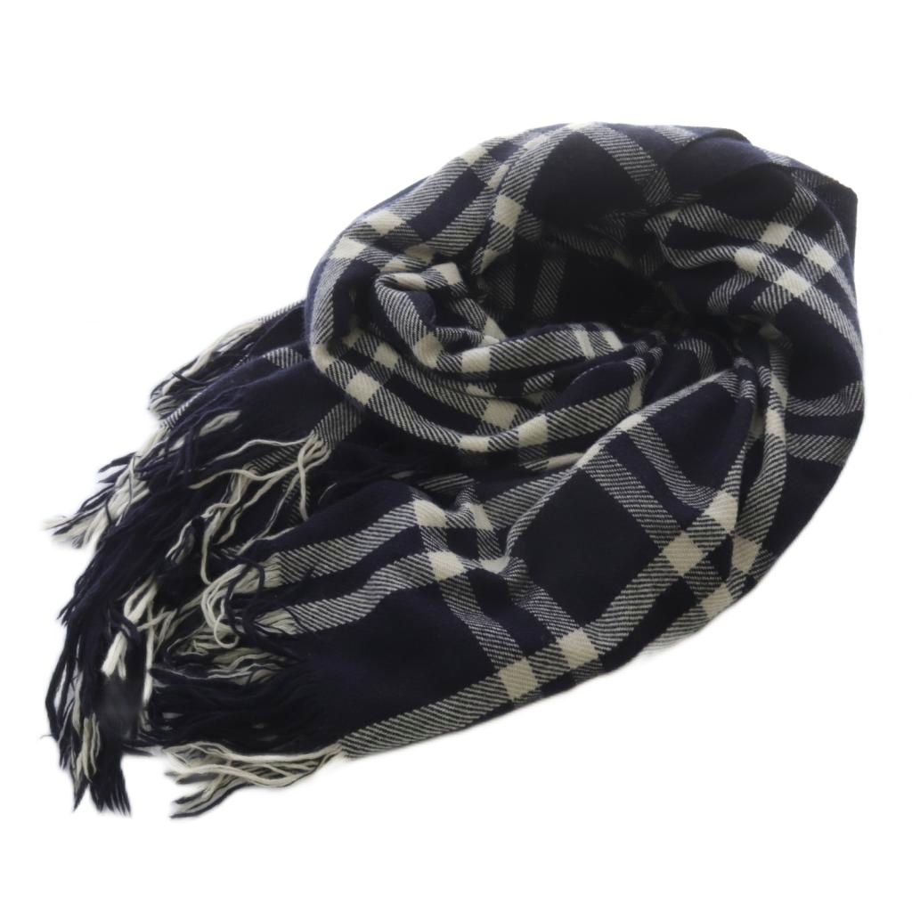 デニスコロン denis colomb カシミヤ チェック 大判ストール 紺