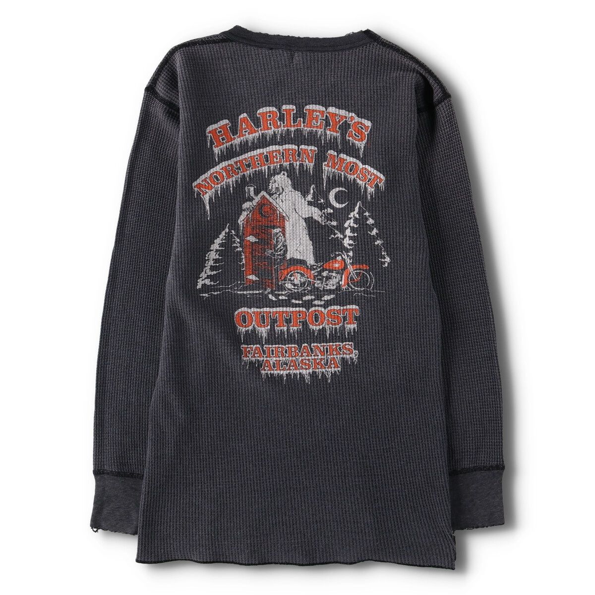 古着 80~90年代 J.E.MORGAN Harley-Davidson ハーレーダビッドソン 花柄 柄 サーマルロンT ワッフル レディースL相当|evb 031765