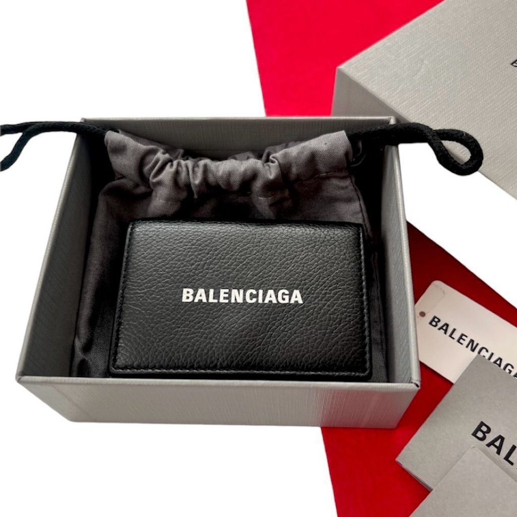 極美品✨BALENCIAGAバレンシアガ財布三 594312カーフレザーロゴ黒 三