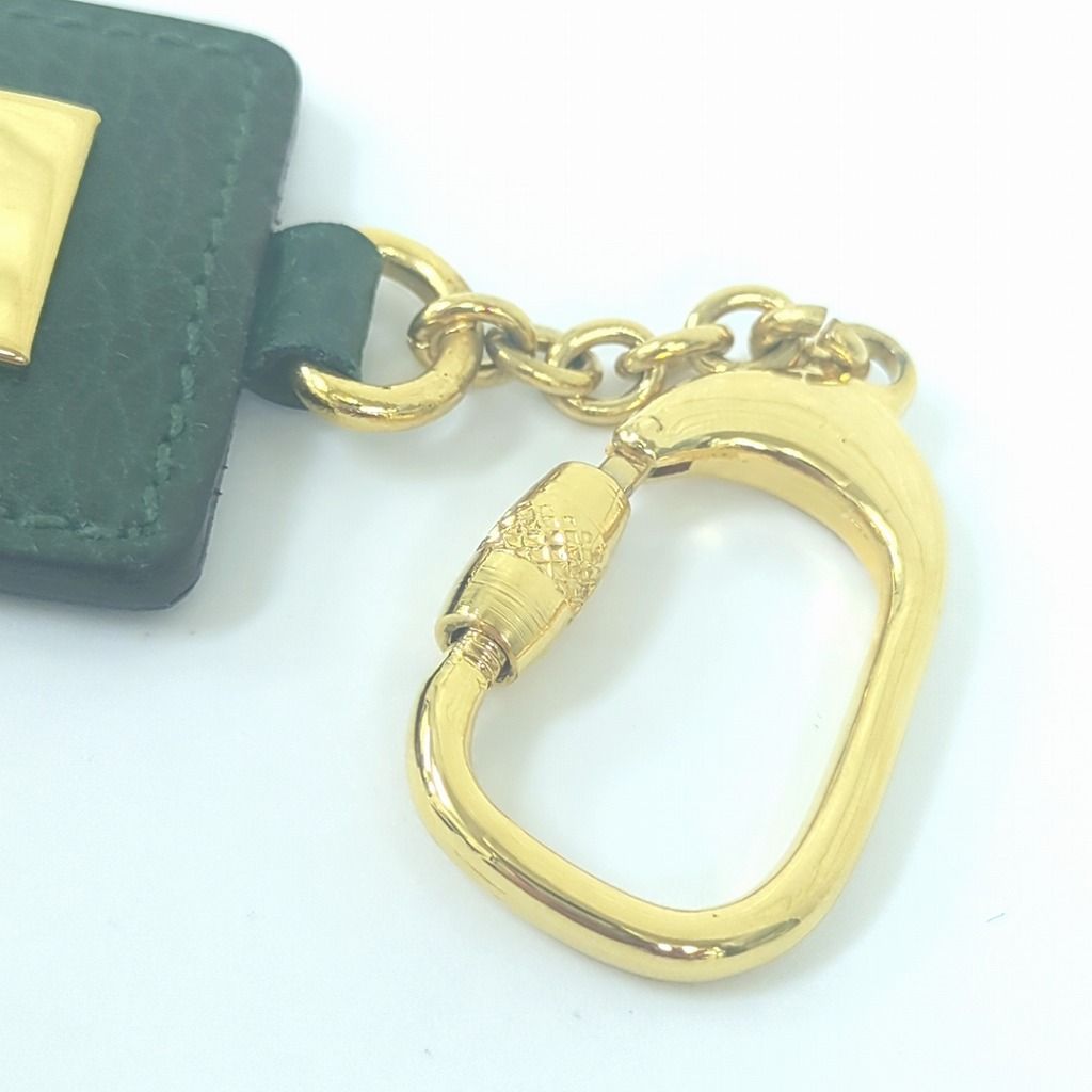 セリーヌ レザー キーホルダー キーリング グリーン ゴールドカラー