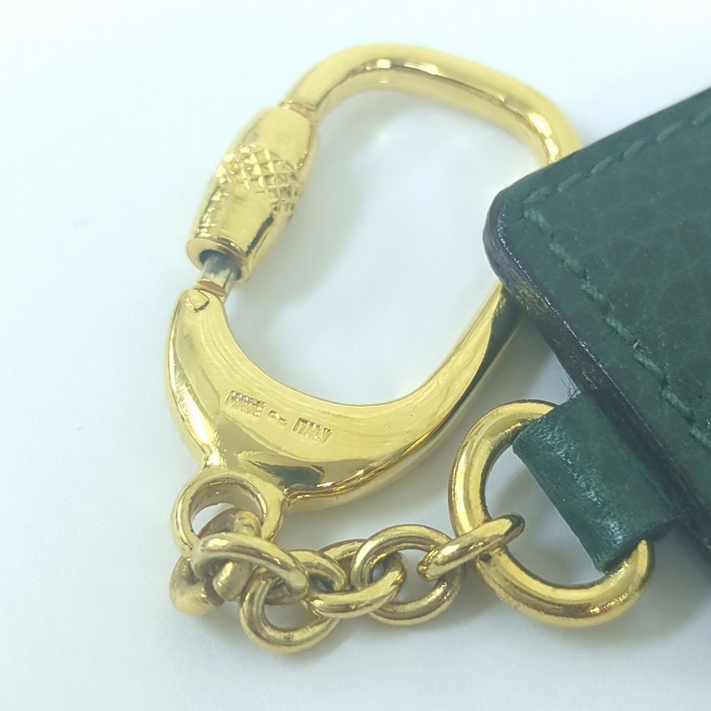 セリーヌ レザー キーホルダー キーリング グリーン ゴールドカラー