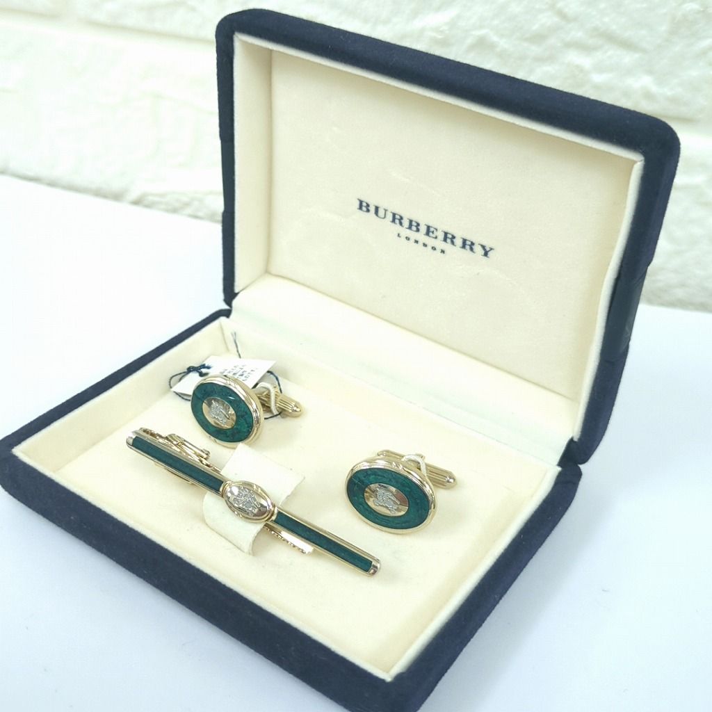 バーバリー 騎士 ネクタイピン カフリンクス グリーン ゴールド