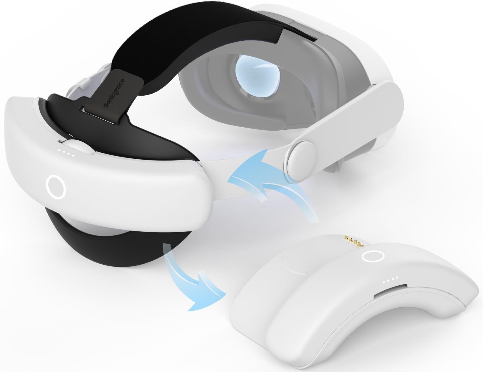 Sonicgrace S 3 Duo 20 W急速充電バッテリーヘッドストラップ クエスト3 およびクエスト S対応 デュアルバッテリーパック 8000 mAh 2 充電ドック付き 調節 で快適なVR メタクエスト3 交換用ストラップ
