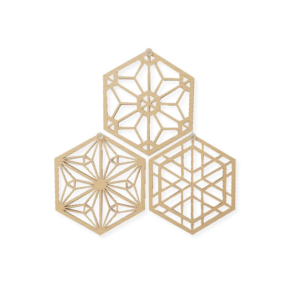 アルファタカバ ふるさと セット 麻の葉 木製 ウォールアート 壁掛け 飾り 和モダン ウォールデコ 軽量 おしゃれ 北欧 和室 玄関 リビング ナチュラル 組子調 組子風 アートパネル 丸型