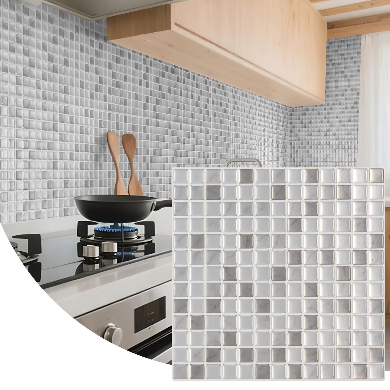 Art3d タイルシール 防水 耐熱 5枚 タイルステッカー キッチン 洗面所 トイレ 玄関 3D タイルシート 剥がせる DIY 取り付けが簡単 - 23x23 CM、 モザイク・はいしろいろ