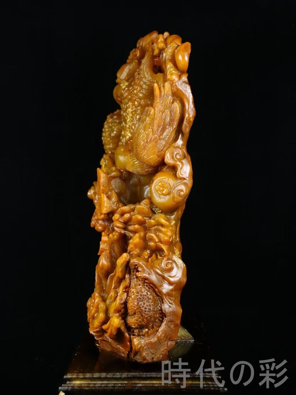 田黄石 富貴花開】鏤空彫刻 重器 9.9kg 精工細工 中国古美術