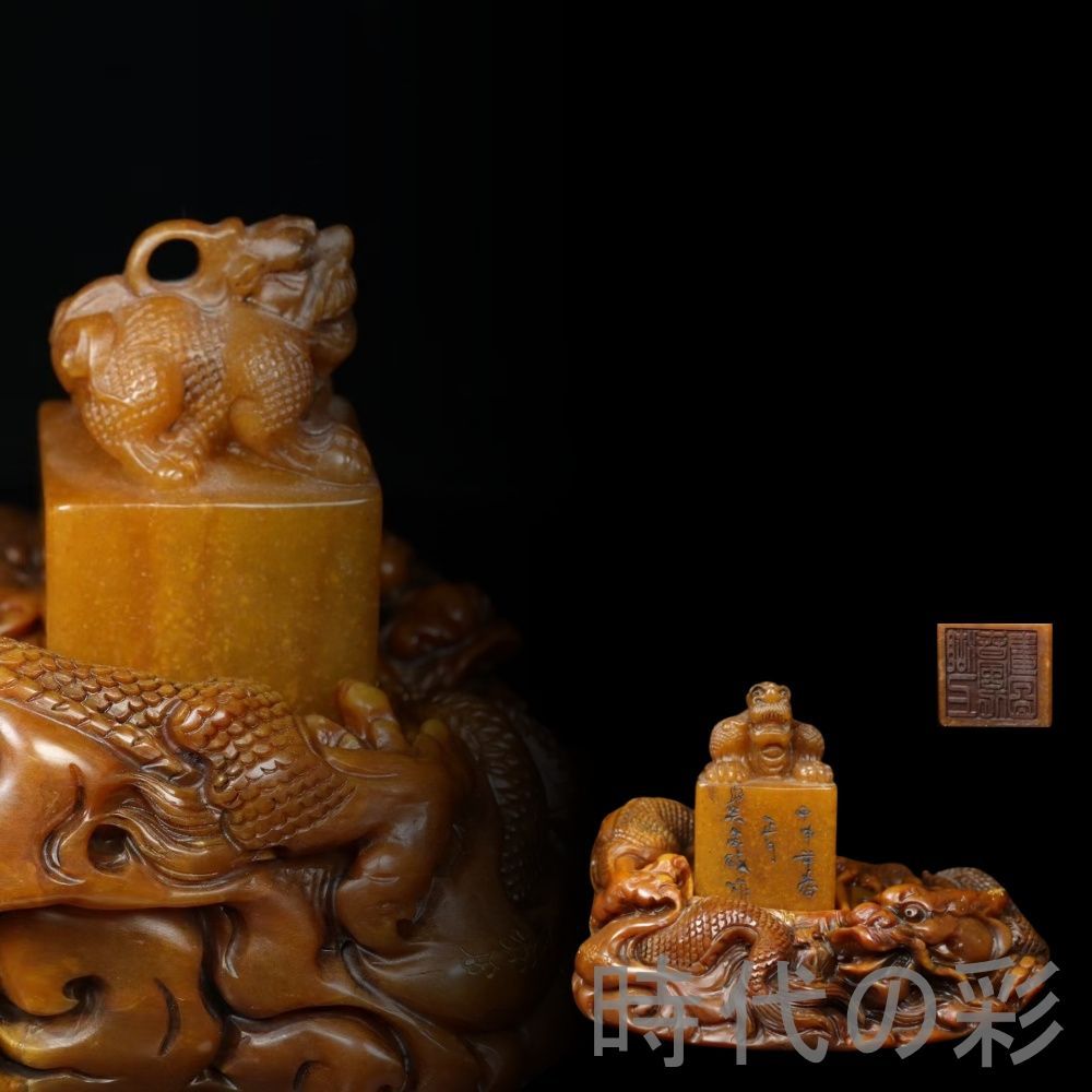 田黄石 瑞獣印章 篆刻家 呉昌碩作款 旧蔵重器 2 047 kg 石質緻密 赤血筋 細密彫 手彫り 寿山石細作 在銘 天然賞石擺件 置物 自家収蔵品 賞物