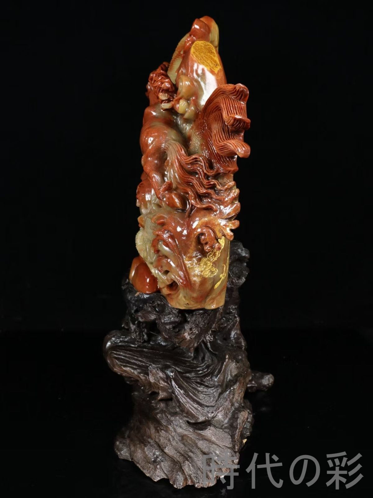 寿山石高山石 龍馬精神】巧色鏤空 重器 10.12kg 精巧彫刻 中国古美術