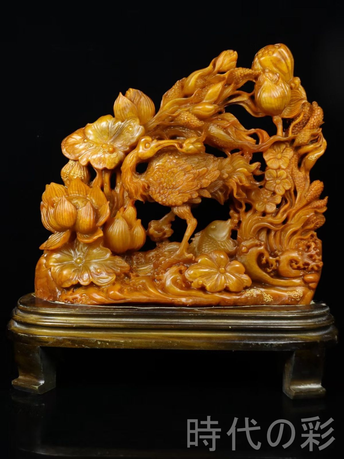 田黄石 富貴花開 鏤空彫刻 重器 3 8 kg 精工細工 中国古美術 細密彫 手彫り 寿山石細作 在銘 天然賞石擺件 置物 自家収蔵品 賞物