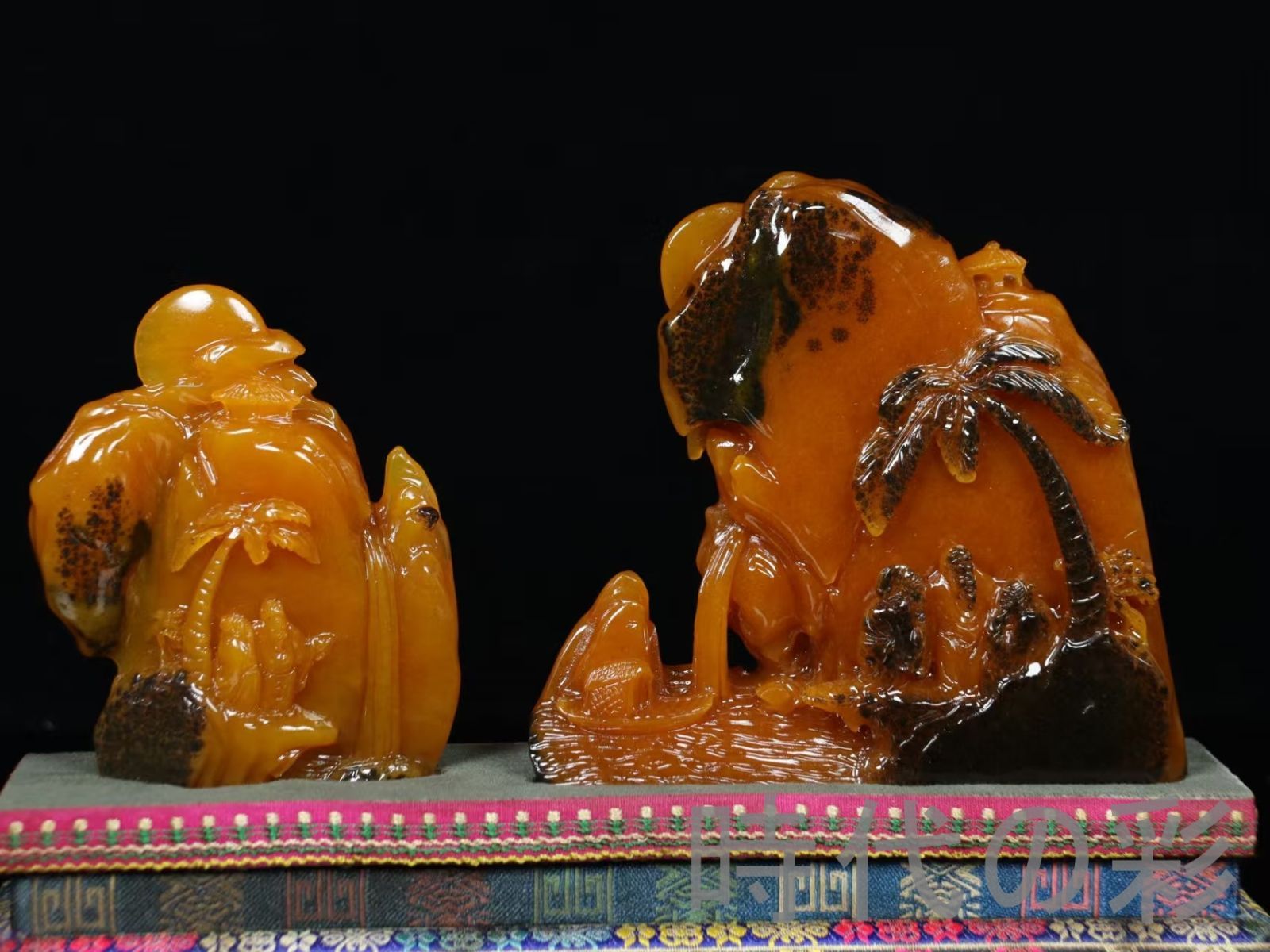 田黄石 山水人物】篆刻家 尚均作款 麦芽色 石質細緻 彫工精湛 中国古