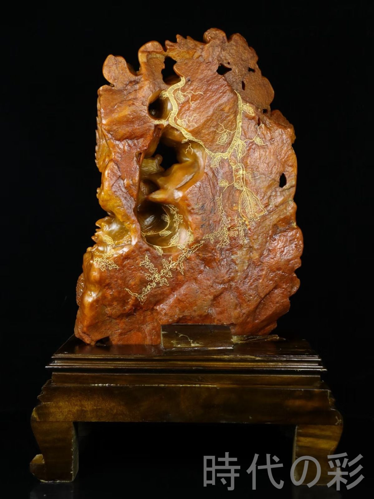 田黄石 富貴花開】鏤空彫刻 重器 9.9kg 精工細工 中国古美術