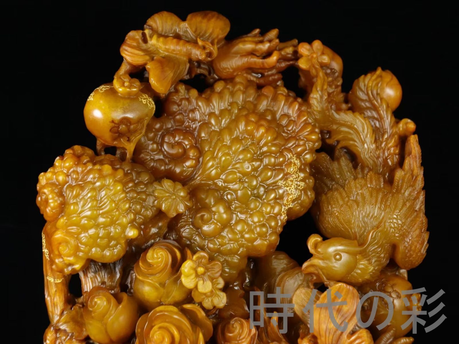 田黄石 富貴花開】鏤空彫刻 重器 9.9kg 精工細工 中国古美術