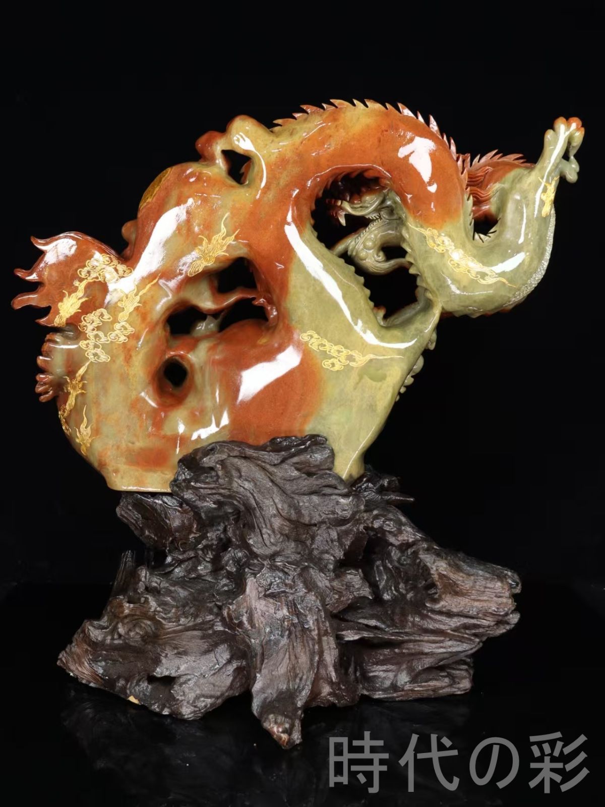 寿山石高山石 龍馬精神】巧色鏤空 重器 10.12kg 精巧彫刻 中国古美術