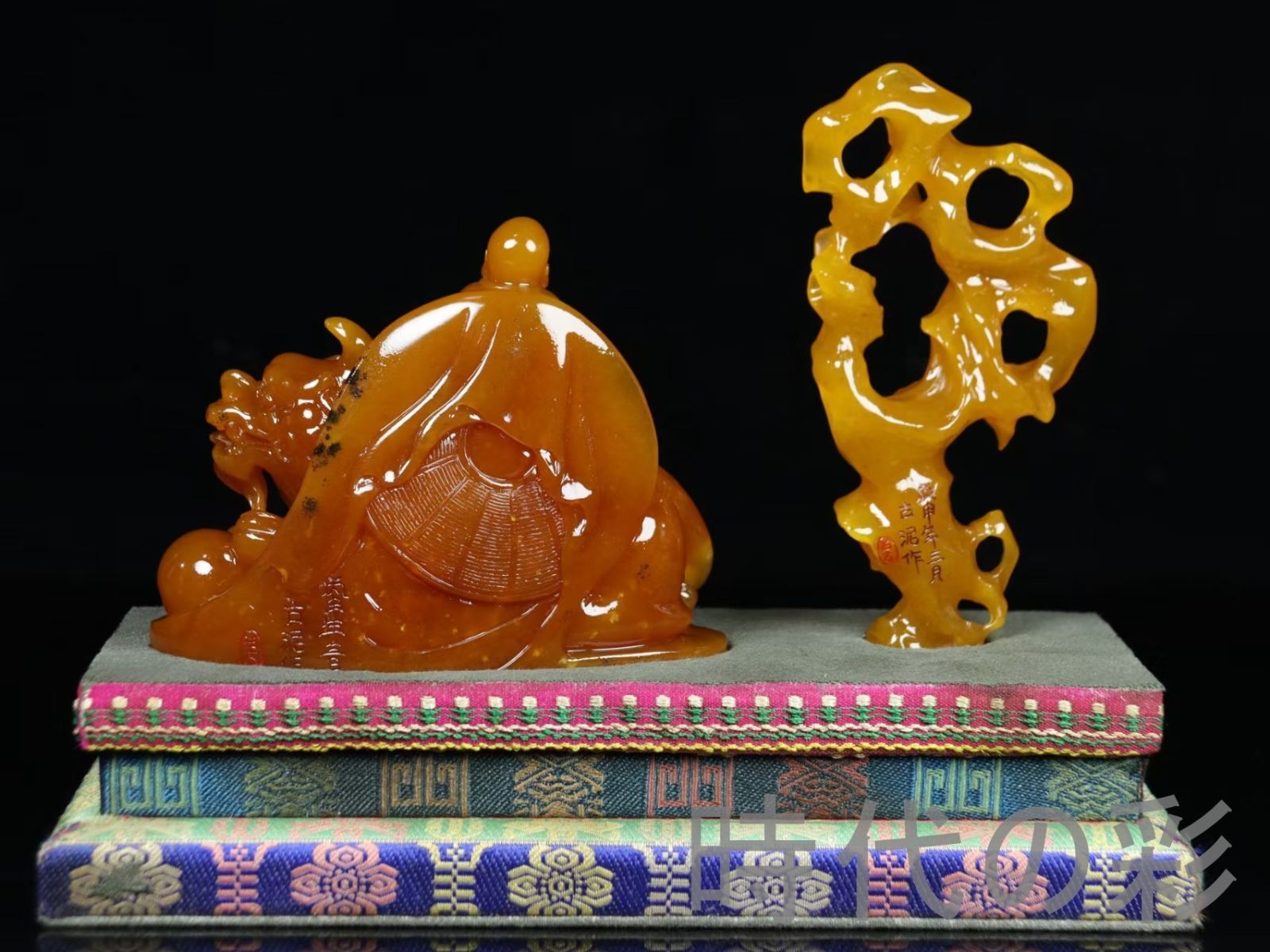 田黄石 人物彫刻】篆刻家 古泥作款 麦芽色 細緻透亮 コレクション 細密