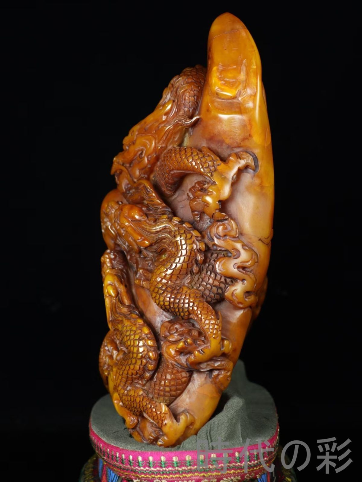 寿山田黄石 五龍戲珠】乾隆七年 内務府造 旧蔵重器 4.66kg 精巧彫刻