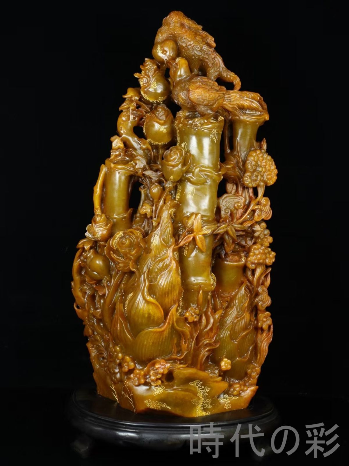 寿山石田黄石 竹報平安 篆刻家 呉昌碩作款 旧蔵重器 12 68 kg 精緻彫刻 中国古美術 細密彫 手彫り 寿山石細作 在銘 天然賞石擺件 置物 自家収蔵品 賞物