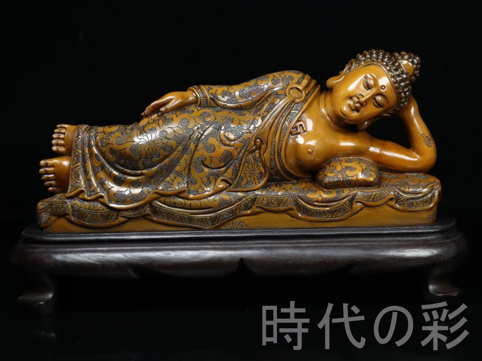 田黄凍石 横仏 篆刻家 尚均作款 旧蔵重器 2 373 kg 石質透亮 精巧彫刻 細密彫 手彫り 寿山石細作 在銘 天然賞石擺件 置物 自家収蔵品 賞物