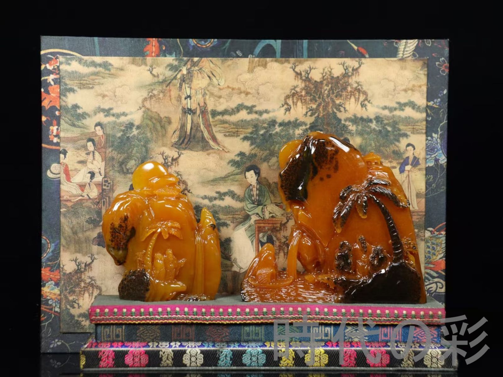 田黄石 山水人物】篆刻家 尚均作款 麦芽色 石質細緻 彫工精湛 中国古