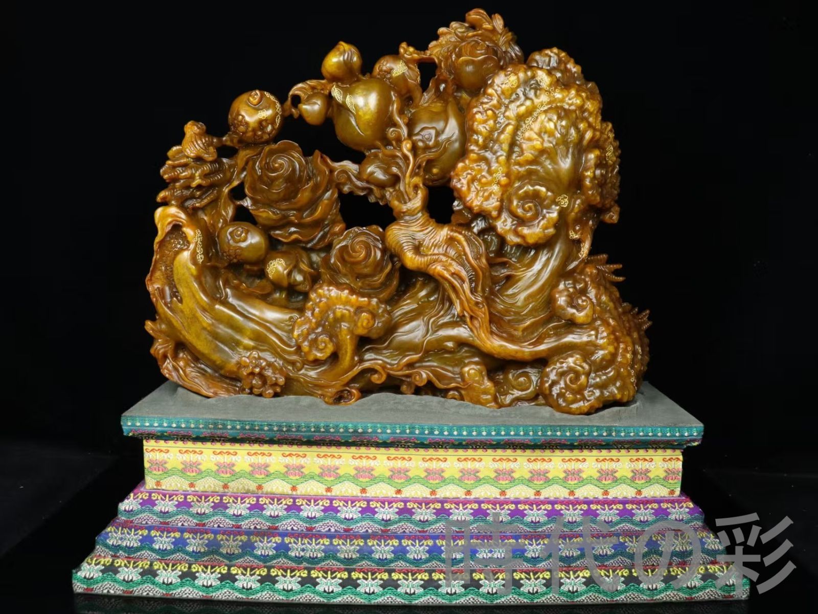田黄石 靈芝】篆刻家 王辰秋月作款 旧蔵重器 9.03kg 鏤空細工 石彫 