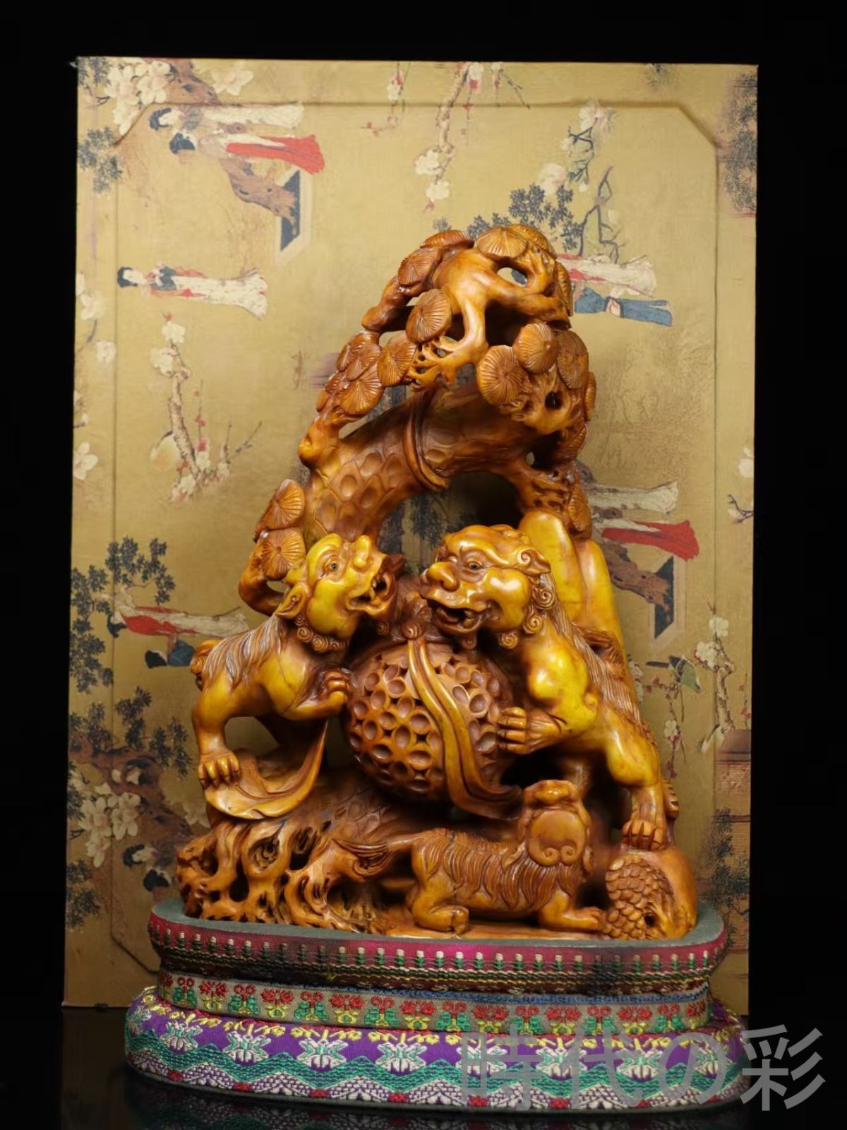 寿山田黄石 獅子】篆刻家 滄作款 旧蔵重器 2.65kg 精巧細工