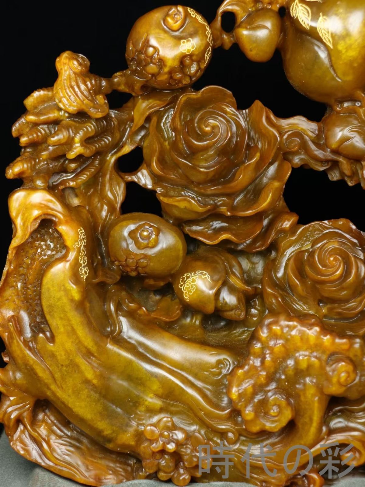 田黄石 靈芝】篆刻家 王辰秋月作款 旧蔵重器 9.03kg 鏤空細工 石彫 