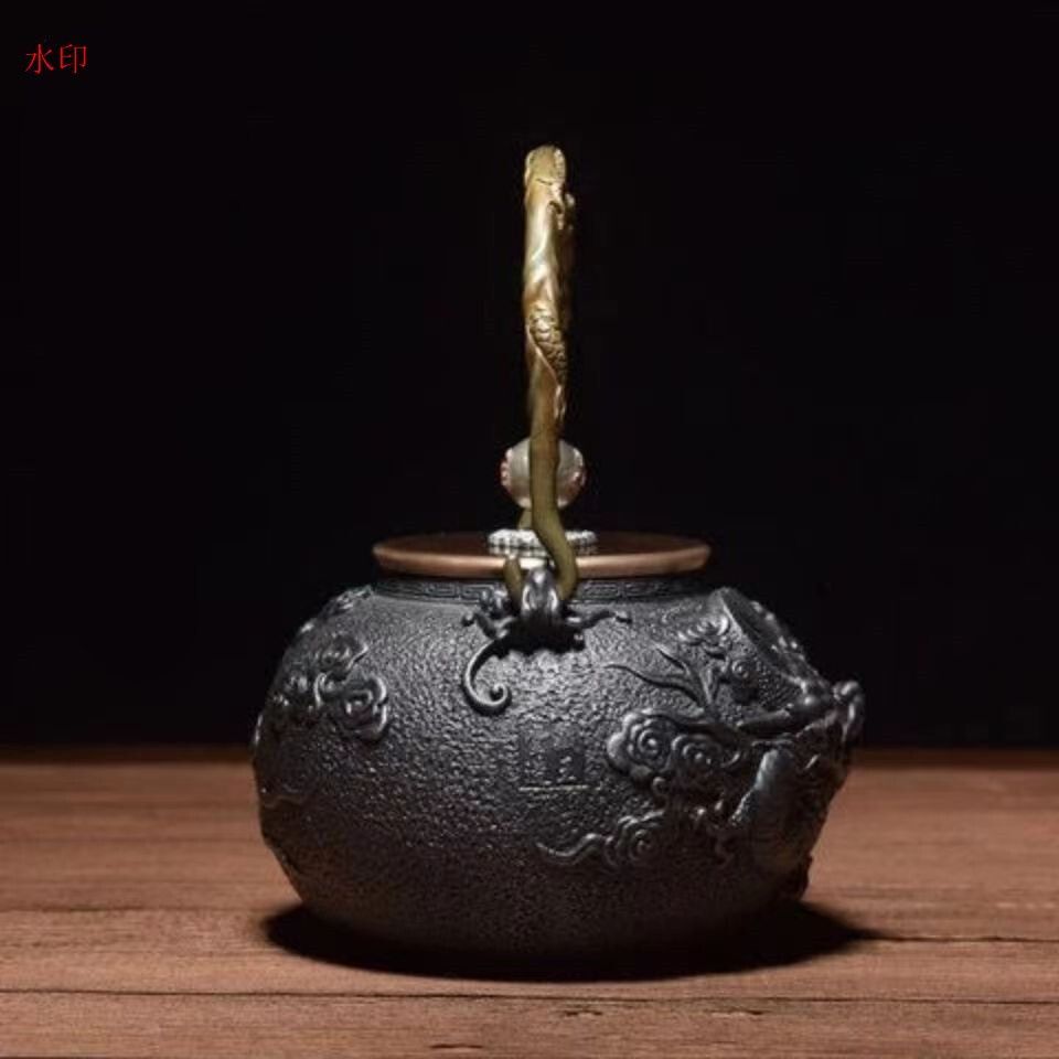 大容量 急須 提梁壺 茶道具対応 鉄やかん 鉄分補給 鉄びん お茶の道具 1200 ML