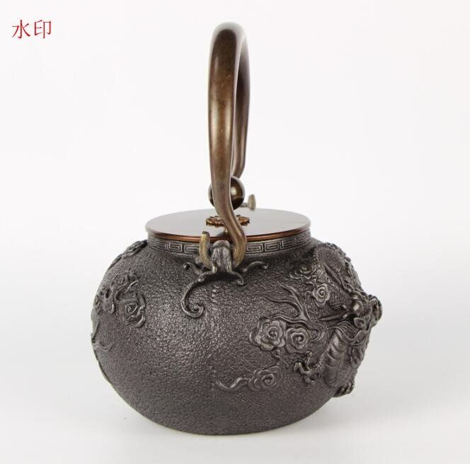  龍紋鉄瓶 手彫り鉄壺 鉄やかん 鉄分補給 鉄器 未塗装鉄器◆ 茶道具 急須 日本茶用品 茶器