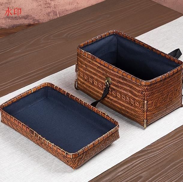 竹工芸作品、かご、物入れ 新品 収納かご おしゃれ竹籠 編み 収納箱 小物入れ 茶道＊お菓子入れ