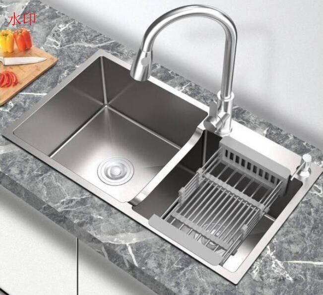 キッチン用品 ステンレス製流し台 台所 2槽シンク 食器洗いシンク 野菜シンク 肥厚大容量 便利 75*41*22 cm