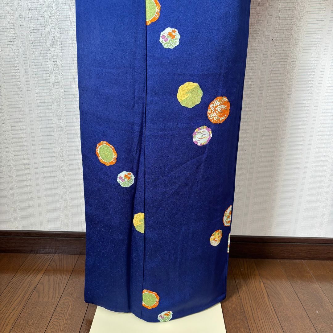 小紋と名古屋帯　２点セット！ 美品 小紋 着物セット 名古屋帯 帯揚げ 帯締め ロイヤルブルー 雪輪