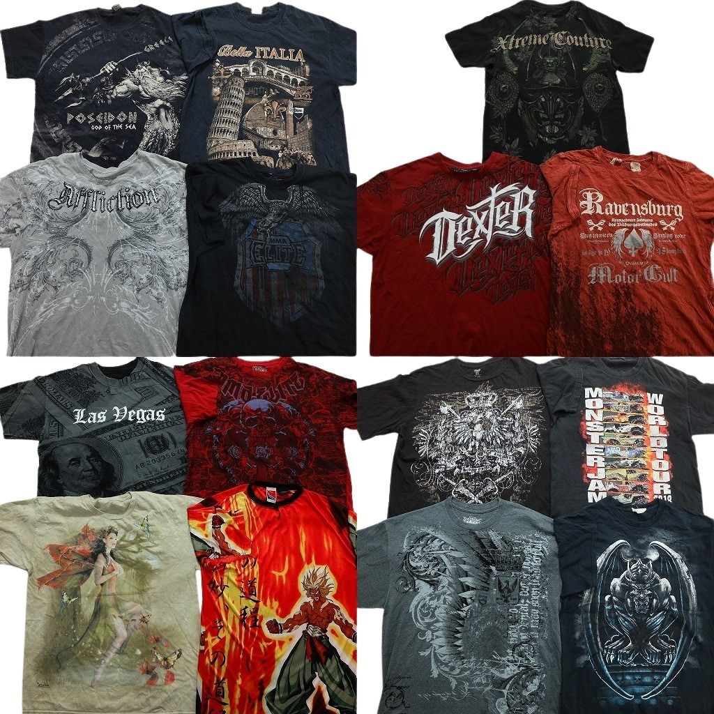 古着卸 まとめ売り 大判プリント 半袖Tシャツ 15枚セット (メンズ S /M
