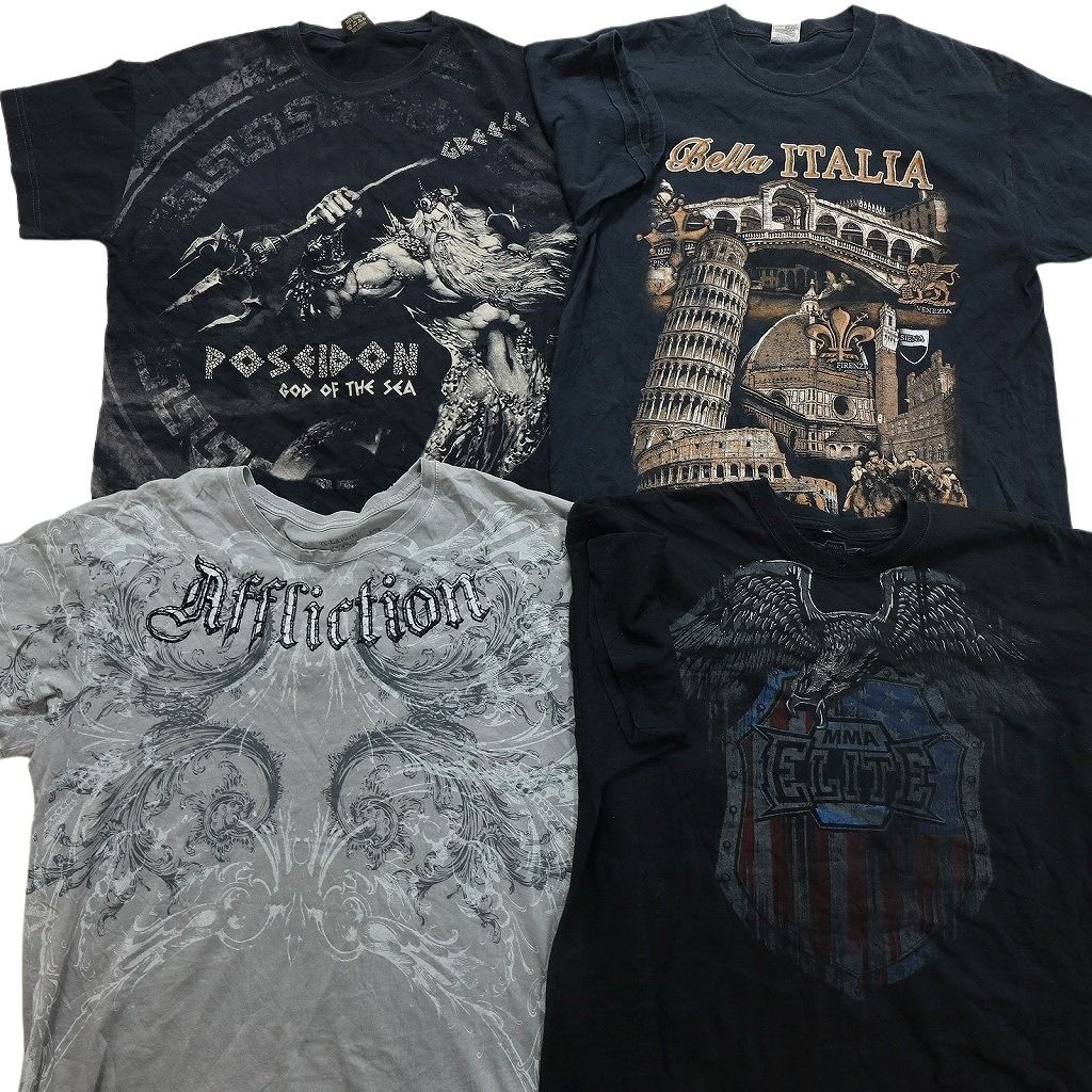 古着卸 まとめ売り 大判プリント 半袖Tシャツ 15枚セット (メンズ S /M 